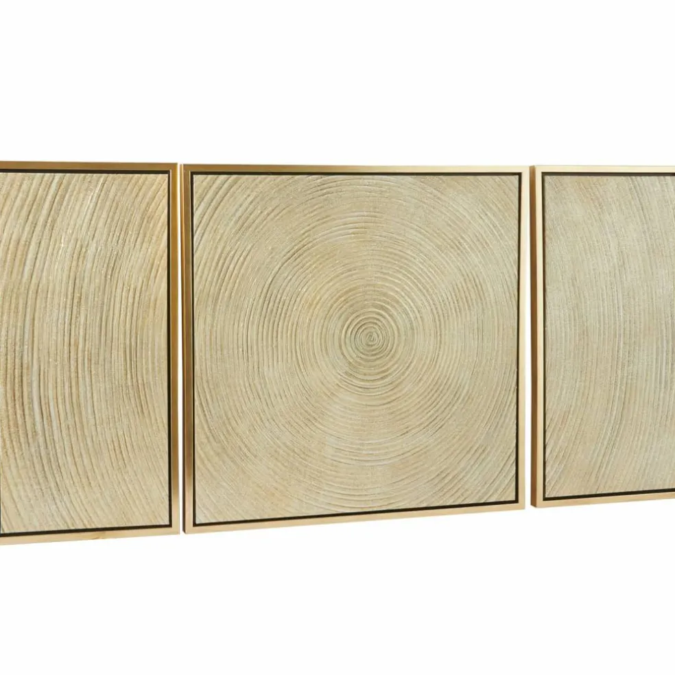 Gold Canvas Ripple Starburst Framed Wall Art with Gold Frame Set of 3 32", 16", 16"