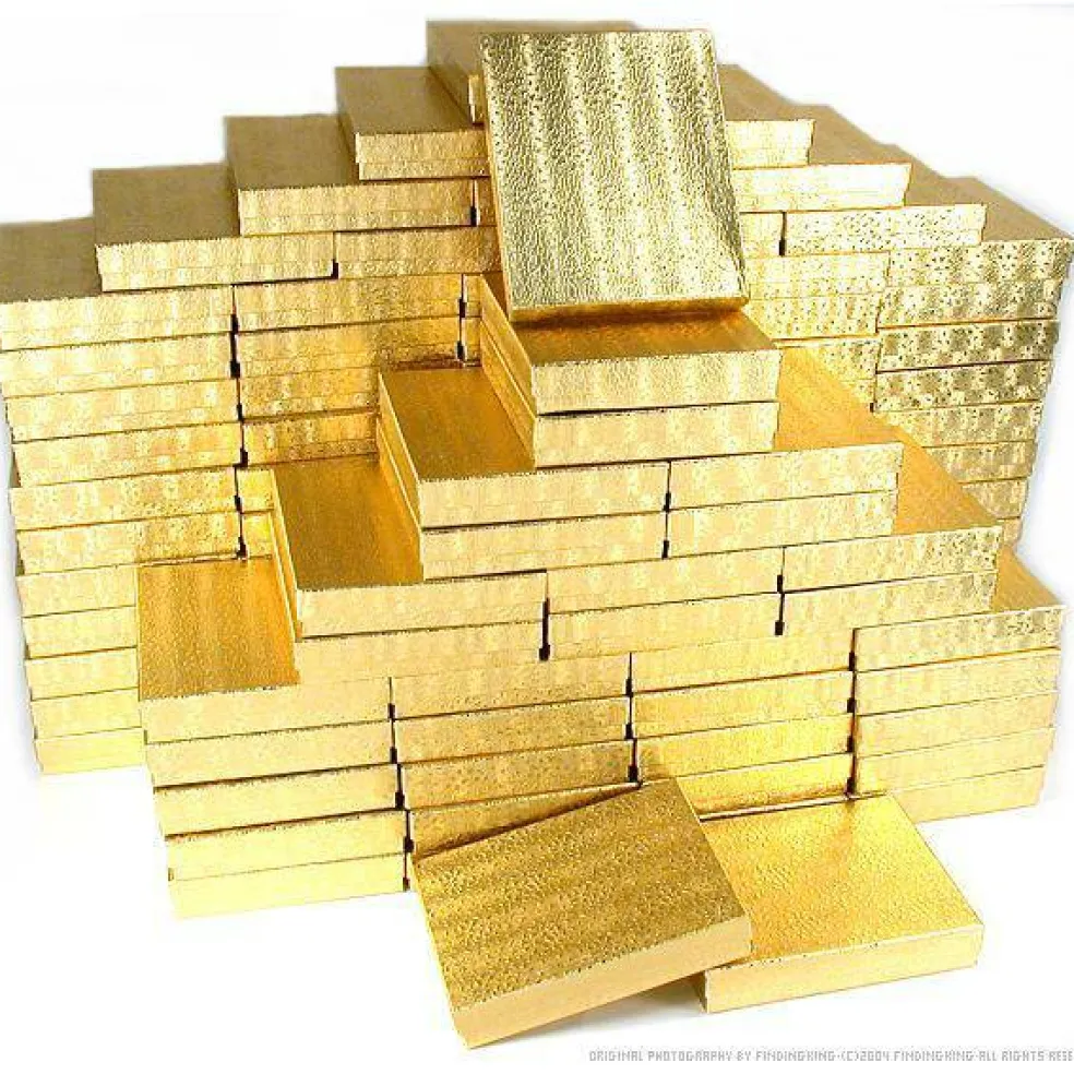 100 Gold Cotton Boxes Necklace Chain Gift Box Displays 6 1/8"