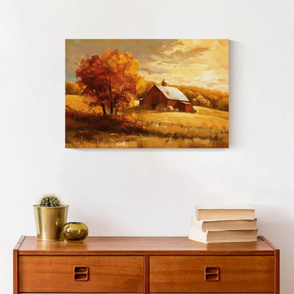 Golden Hour Fall Farmhouse 18" x 12' Canvas Wall Art