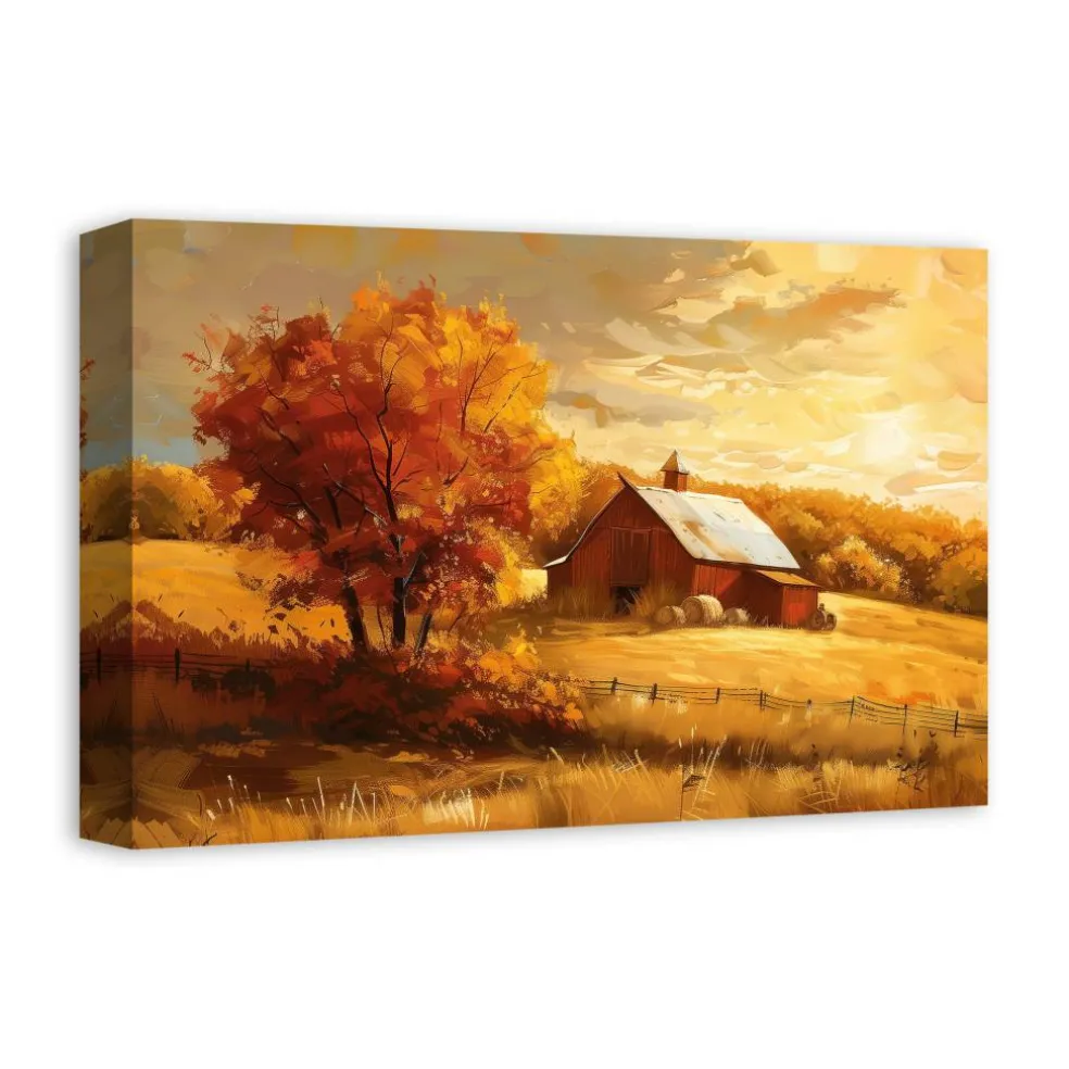 Golden Hour Fall Farmhouse 18" x 12' Canvas Wall Art