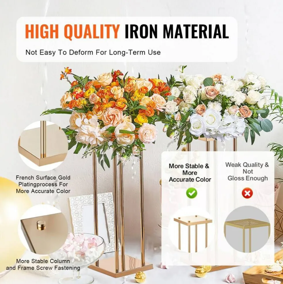 Gold Floral Centerpiece Stands 4PCS, 31.5" High Wedding and Event Display