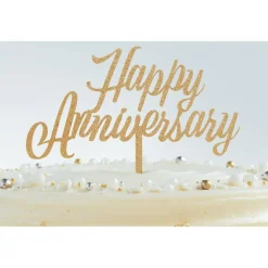 Gold Glitter Happy Anniversary Cake Topper by Celebrate It™