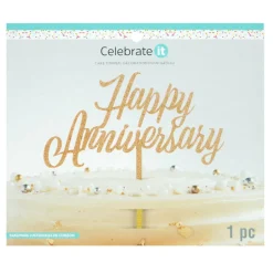 Gold Glitter Happy Anniversary Cake Topper by Celebrate It™