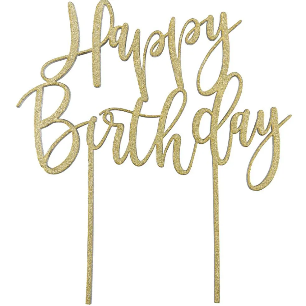 Gold Glitter Happy Birthday Cake Topper by Celebrate It™