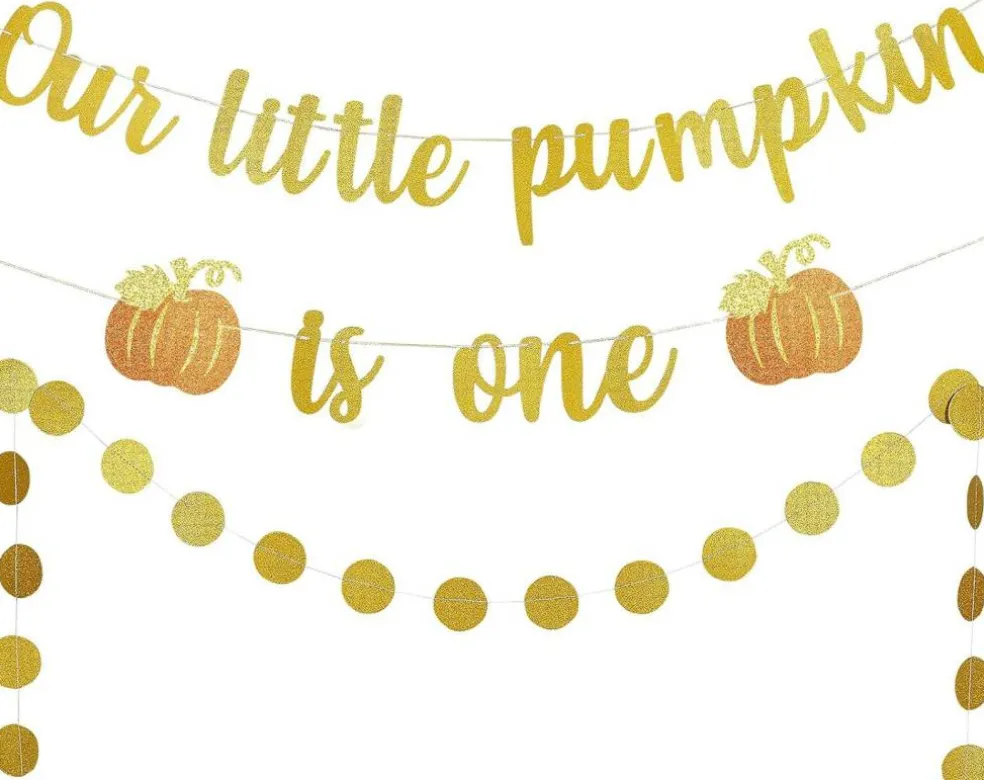 Gold Glitter Our Little Pumpkin is One Birthday Banner