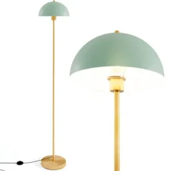 Gold & Green Floor Lamp with E26 Socket, Shatterproof Shade, Anti-Tip Base, Foot Switch
