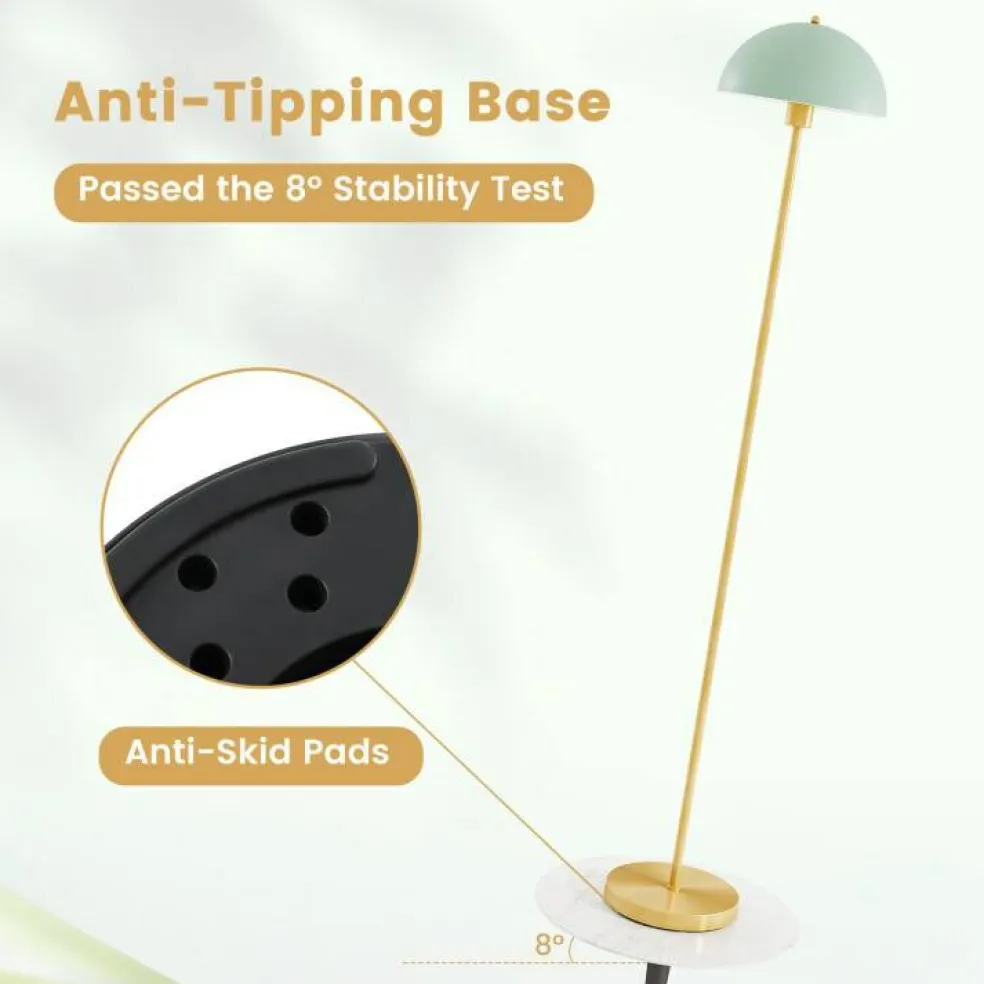 Gold & Green Floor Lamp with E26 Socket, Shatterproof Shade, Anti-Tip Base, Foot Switch