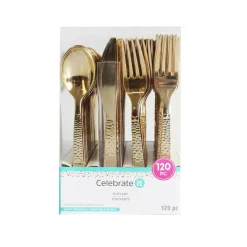 Gold Hammered Plastic Cutlery Set by Celebrate It™, 120ct.