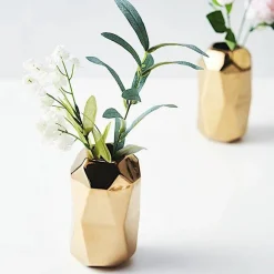 2 Gold 6-Inch Geometric Cylinder CERAMIC VASES Centerpieces