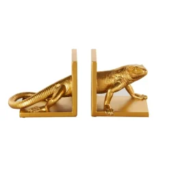 6" Gold Lizard Crawling Decorative Bookend Set