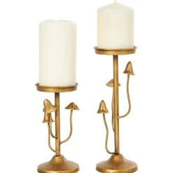 Gold Metal Abstract Mushroom Inspired Candle Holder Set
