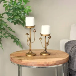 Gold Metal Abstract Mushroom Inspired Candle Holder Set