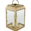 16" Gold Metal Candle Lantern with Pebbled Glass