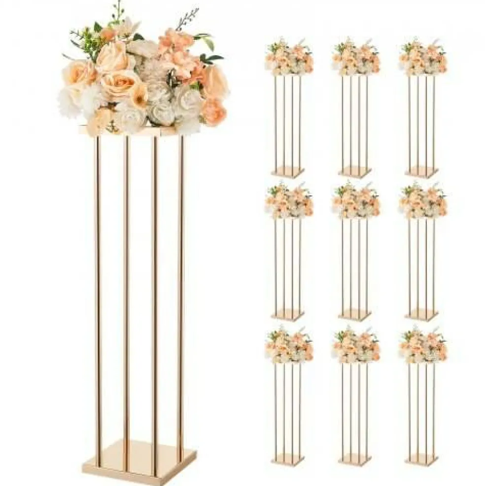 Gold Metal Cube Column Centerpiece Flower Stand 10PCS for Event Decor