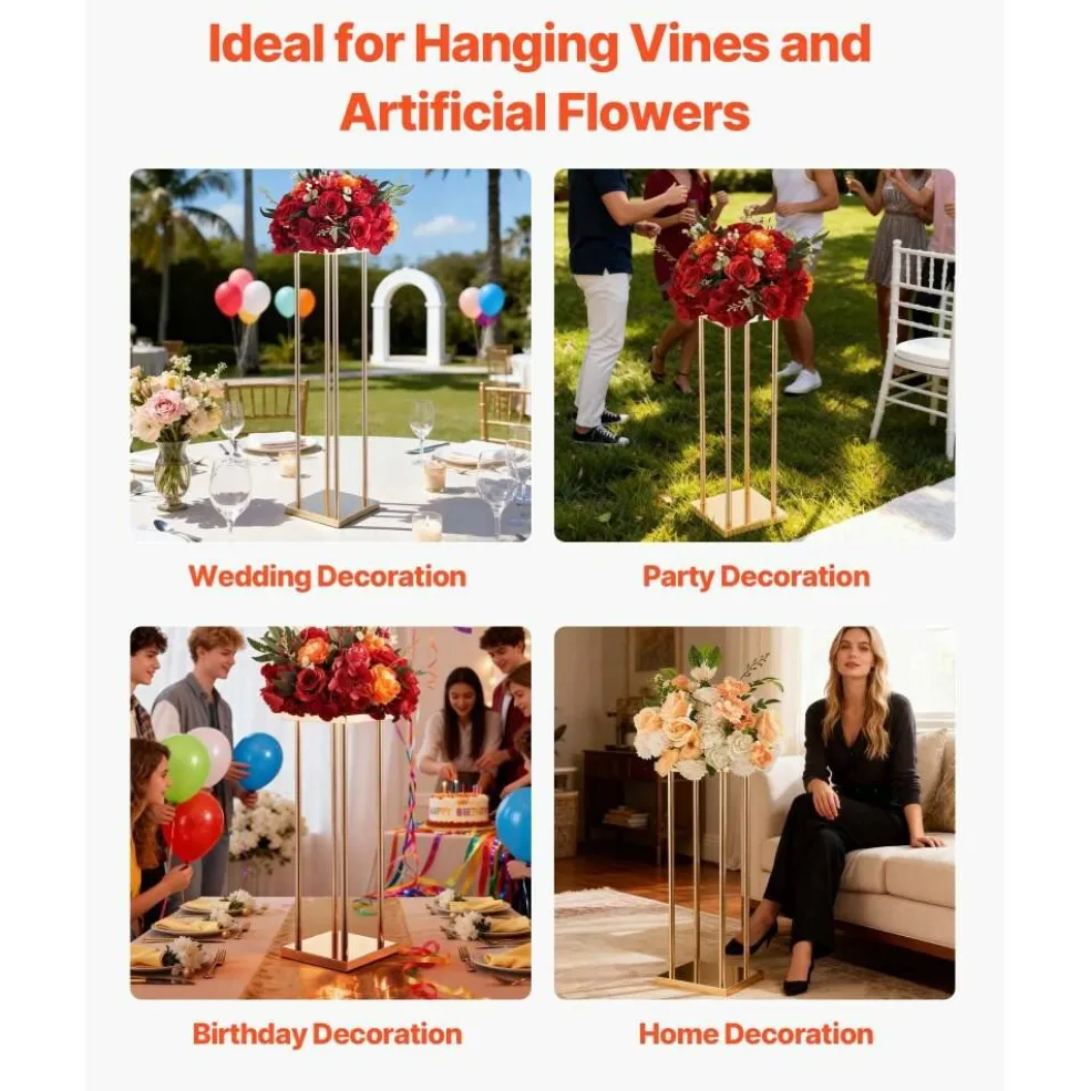Gold Metal Cube Column Centerpiece Flower Stand 10PCS for Event Decor