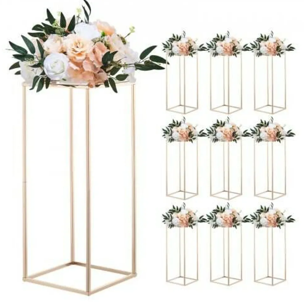Gold Metal Floral Display Stand 10PCS, Rectangular Cube Wedding Decor