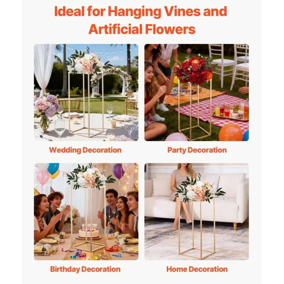Gold Metal Floral Display Stand 10PCS, Rectangular Cube Wedding Decor