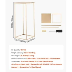 Gold Metal Flower Stand 10PCS Rectangular Display Rack for Events