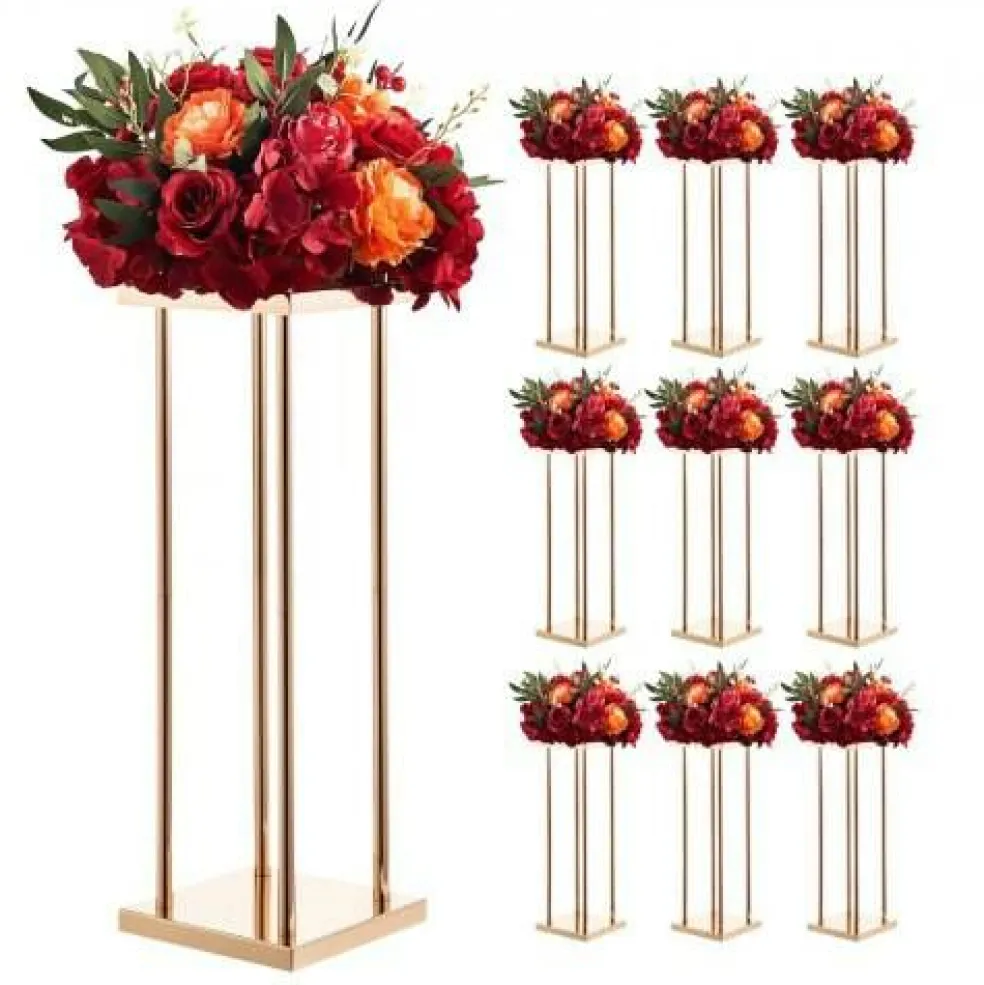 Gold Metal Geometric Column Cube Flower Stand 10PCS for Wedding Decor