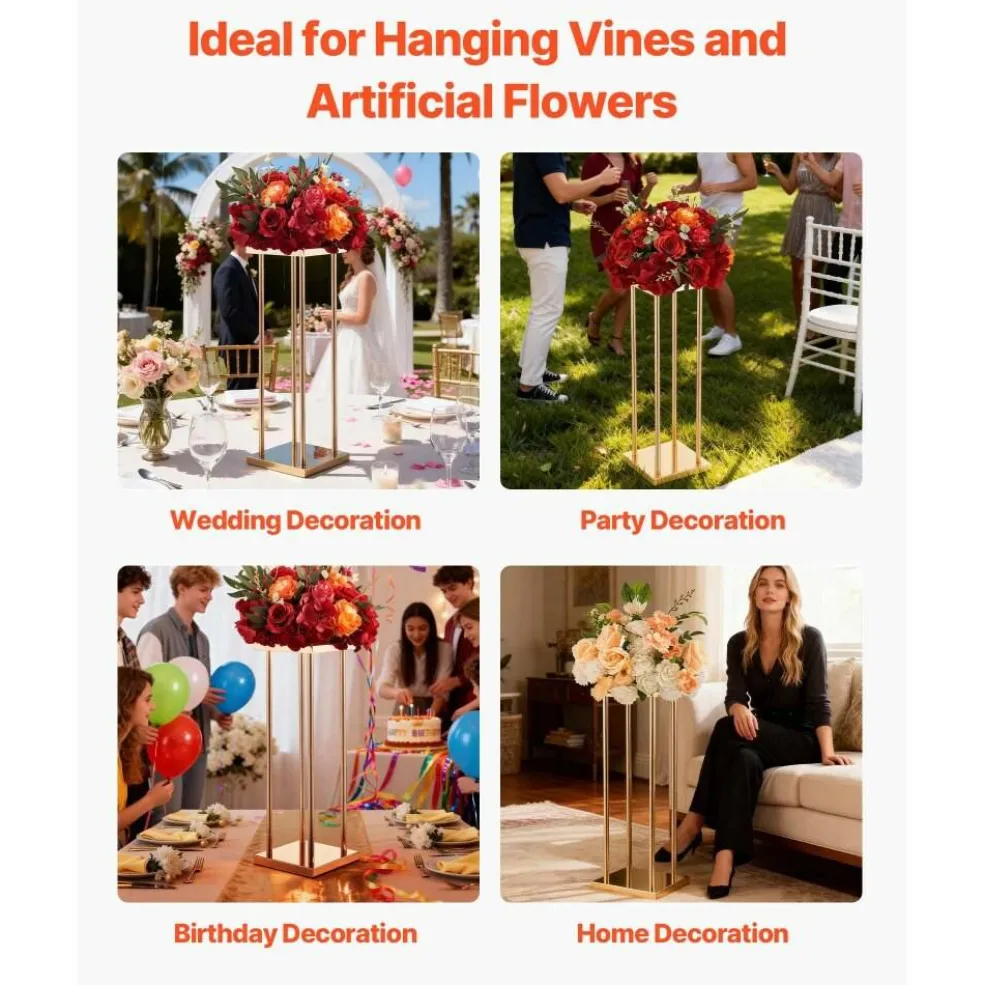 Gold Metal Geometric Column Cube Flower Stand 10PCS for Wedding Decor