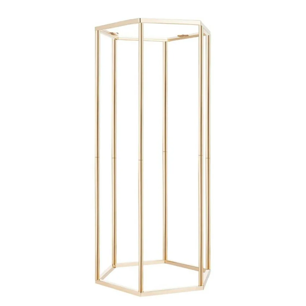 Gold Metal Hexagonal Centerpiece Stand 10PCS with Acrylic Shelves