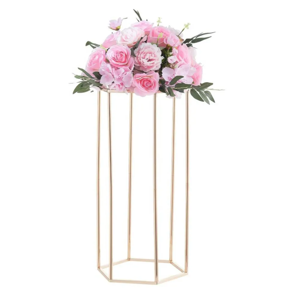 Gold Metal Hexagonal Centerpiece Stand 10PCS with Acrylic Shelves