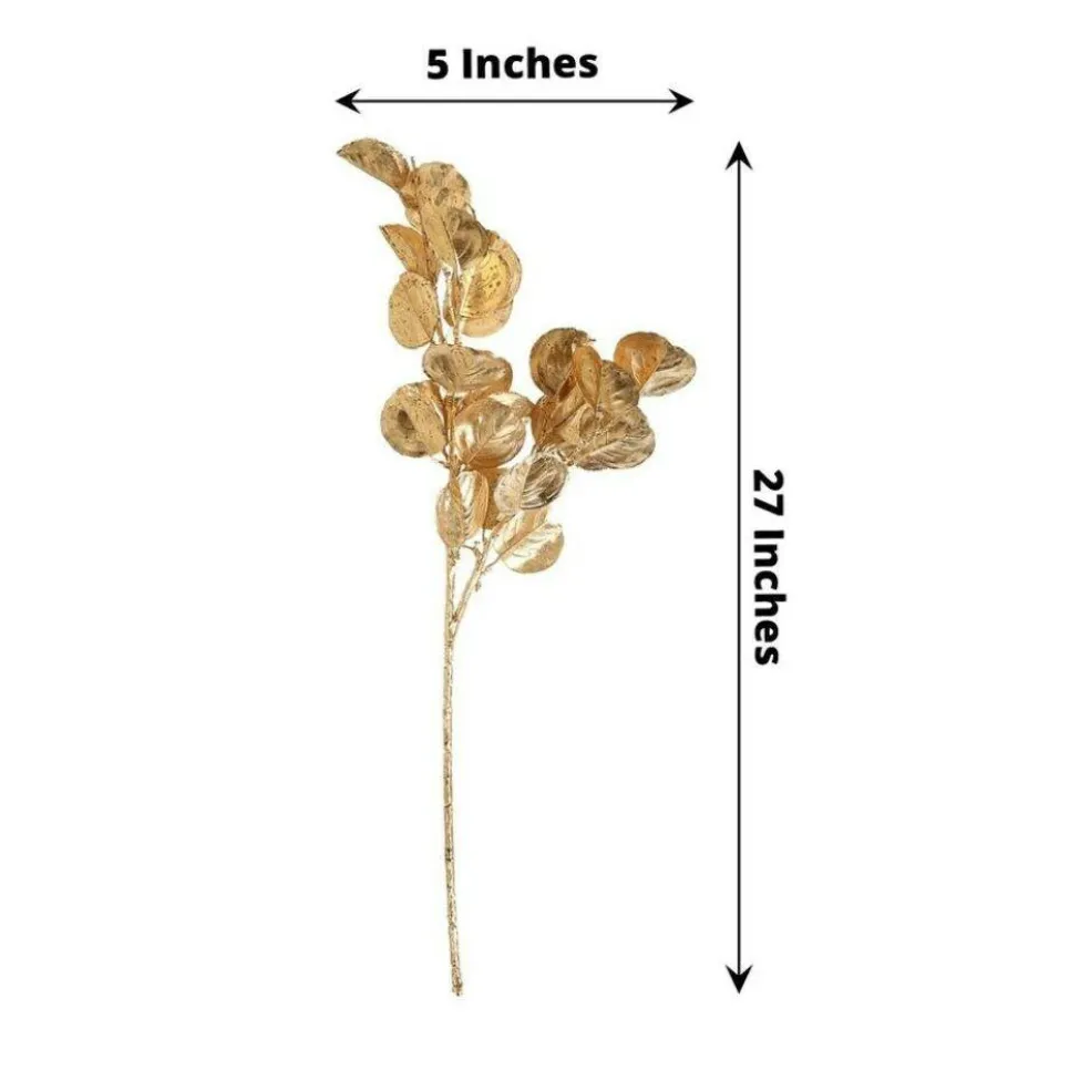2 Gold 27" Metallic Faux Artificial Eucalyptus Stems for Events