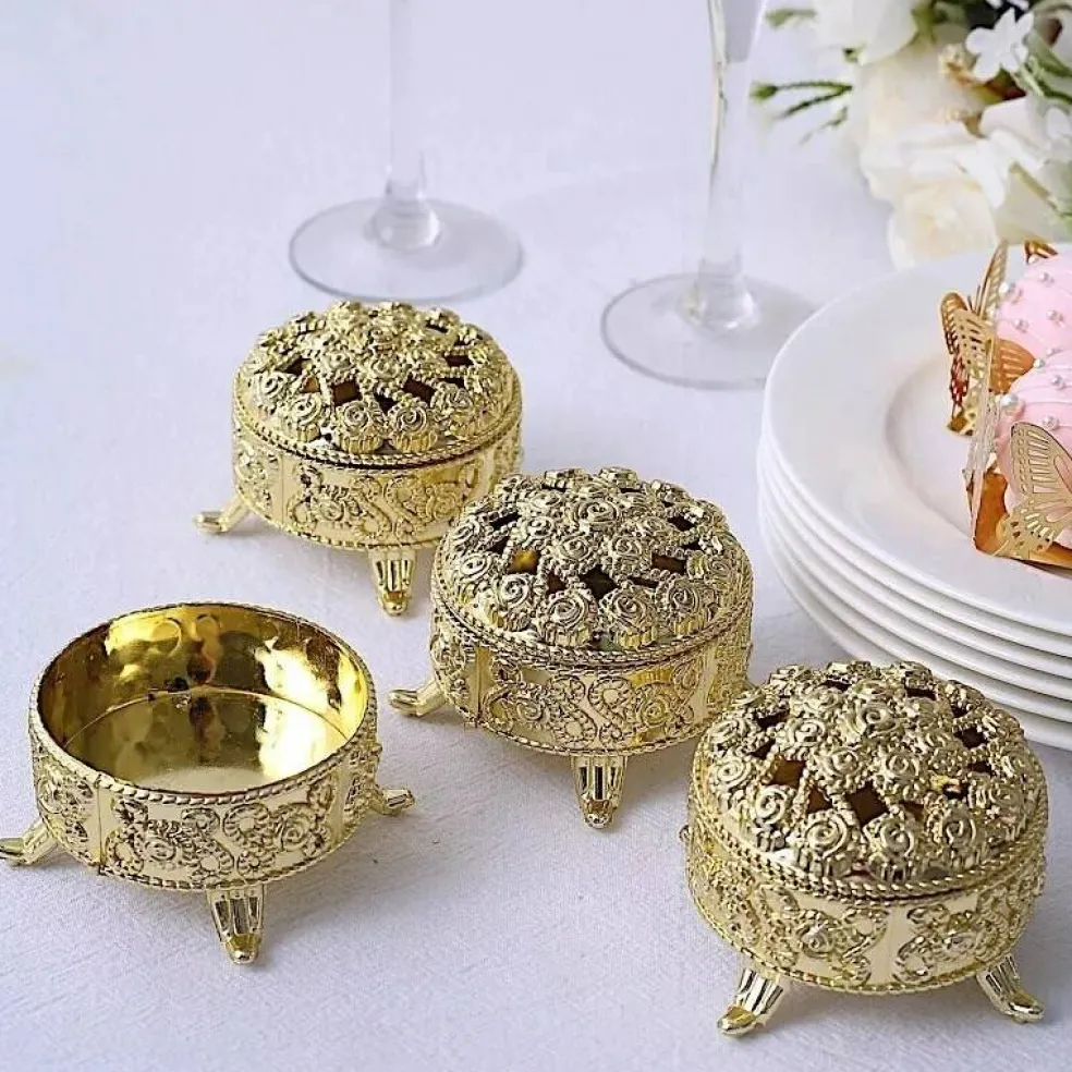 GOLD 12 Metallic 2.5" Mini Round Gift Boxes Vintage FAVOR HOLDERS