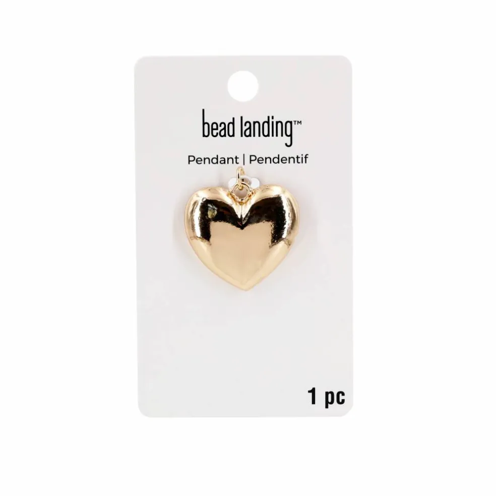 Gold Metal Puffy Heart Pendant by Bead Landing™