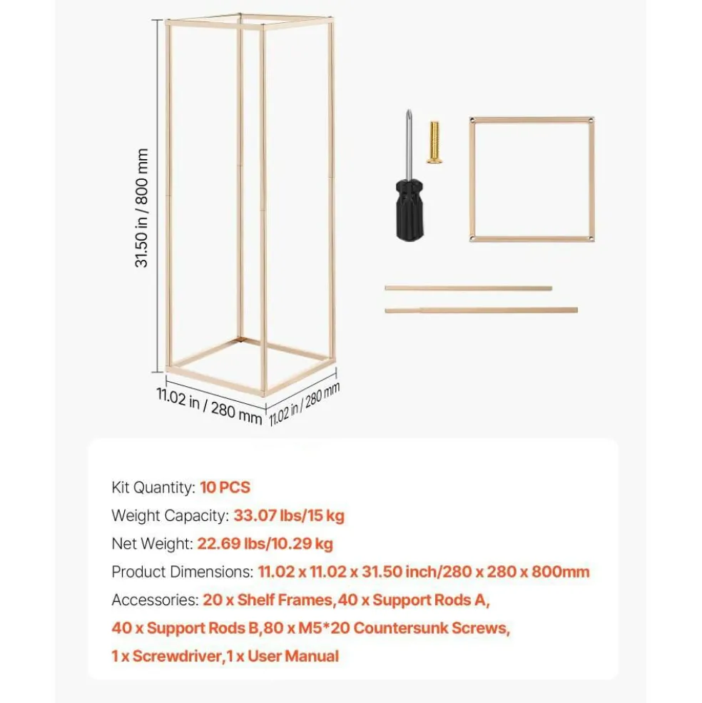 Gold Metal Rectangular Cube Floral Stand 10PCS with Optional Shelves