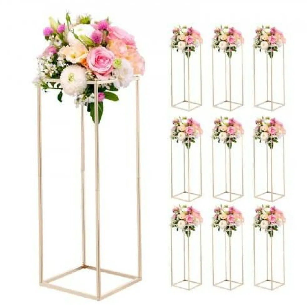 Gold Metal Rectangular Cube Floral Stand 10PCS with Optional Shelves