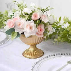 Gold 2 Metal 4" Ribbed Bowl Style Mini Compote Vases Flower Pots Pots Events