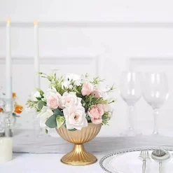 Gold 2 Metal 4" Ribbed Bowl Style Mini Compote Vases Flower Pots Pots Events