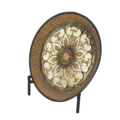 16" Gold Polystone Traditional Decorative Plate with Stand