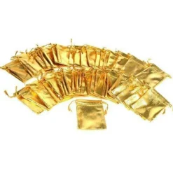 48 Gold Pouches Gift Bag Drawstring Jewelry Bags 2"