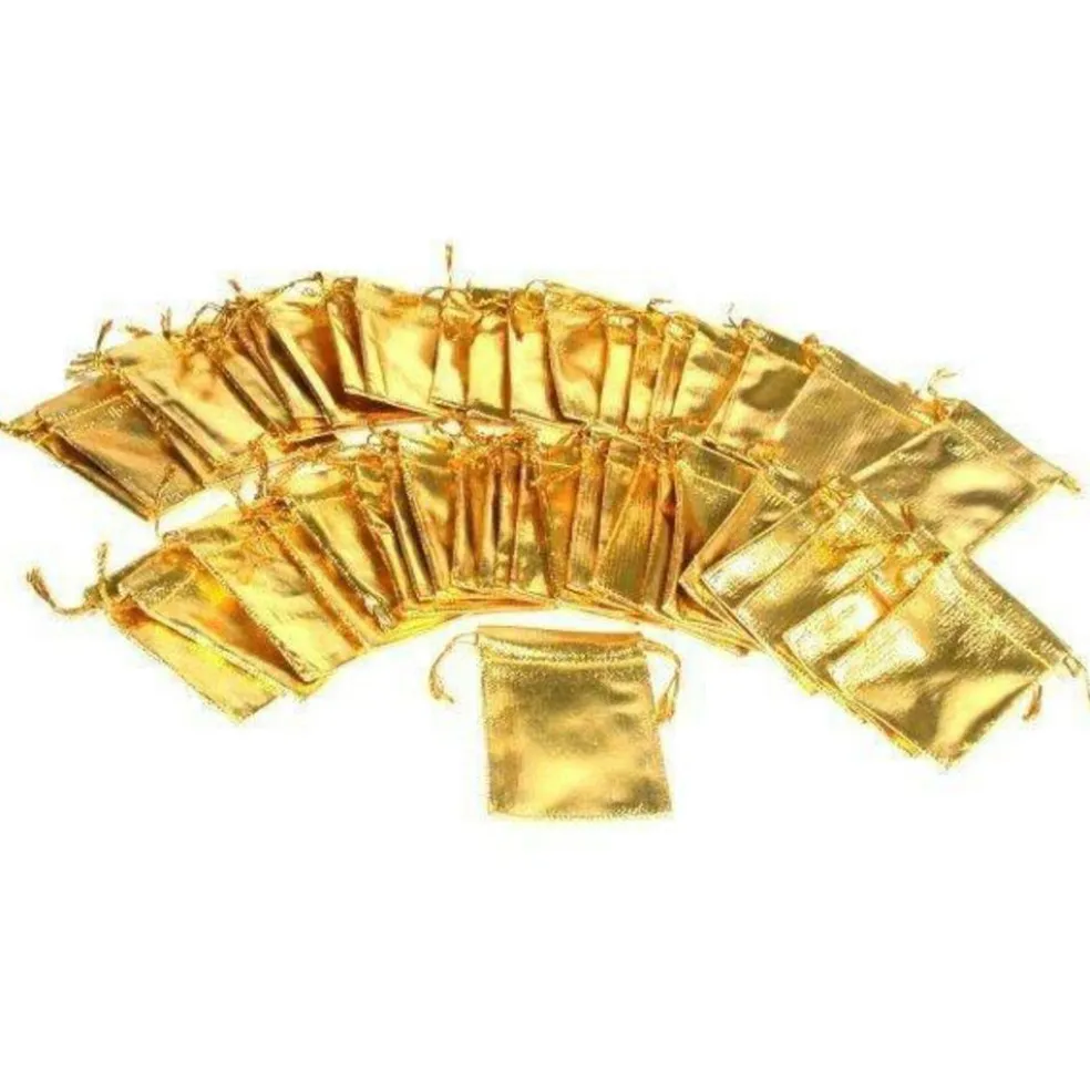 48 Gold Pouches Gift Bag Drawstring Jewelry Bags 2"