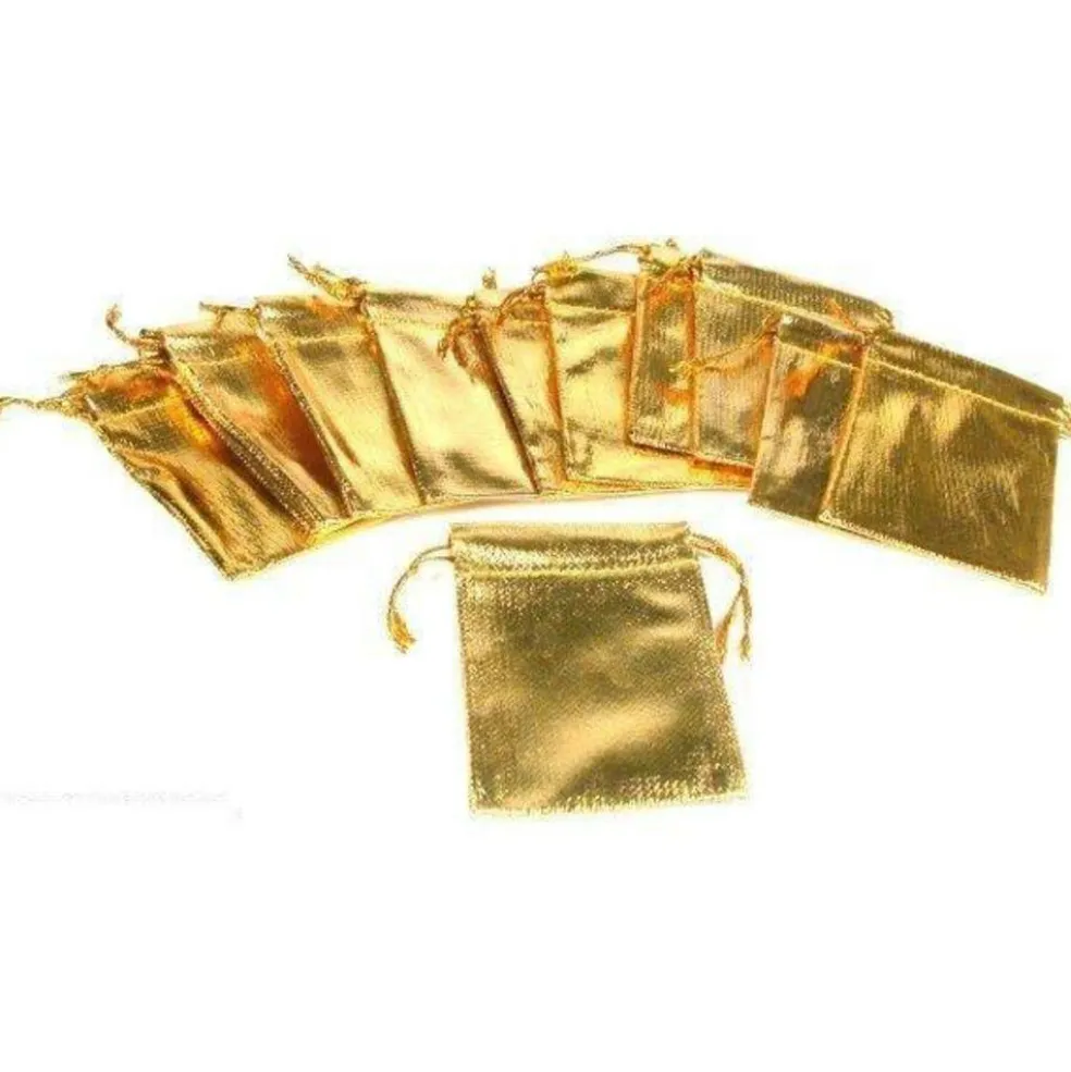 48 Gold Pouches Gift Bag Drawstring Jewelry Bags 2"