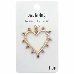 Gold, Rhinestone & Pearl Metal Heart Pendant by Bead Landing™