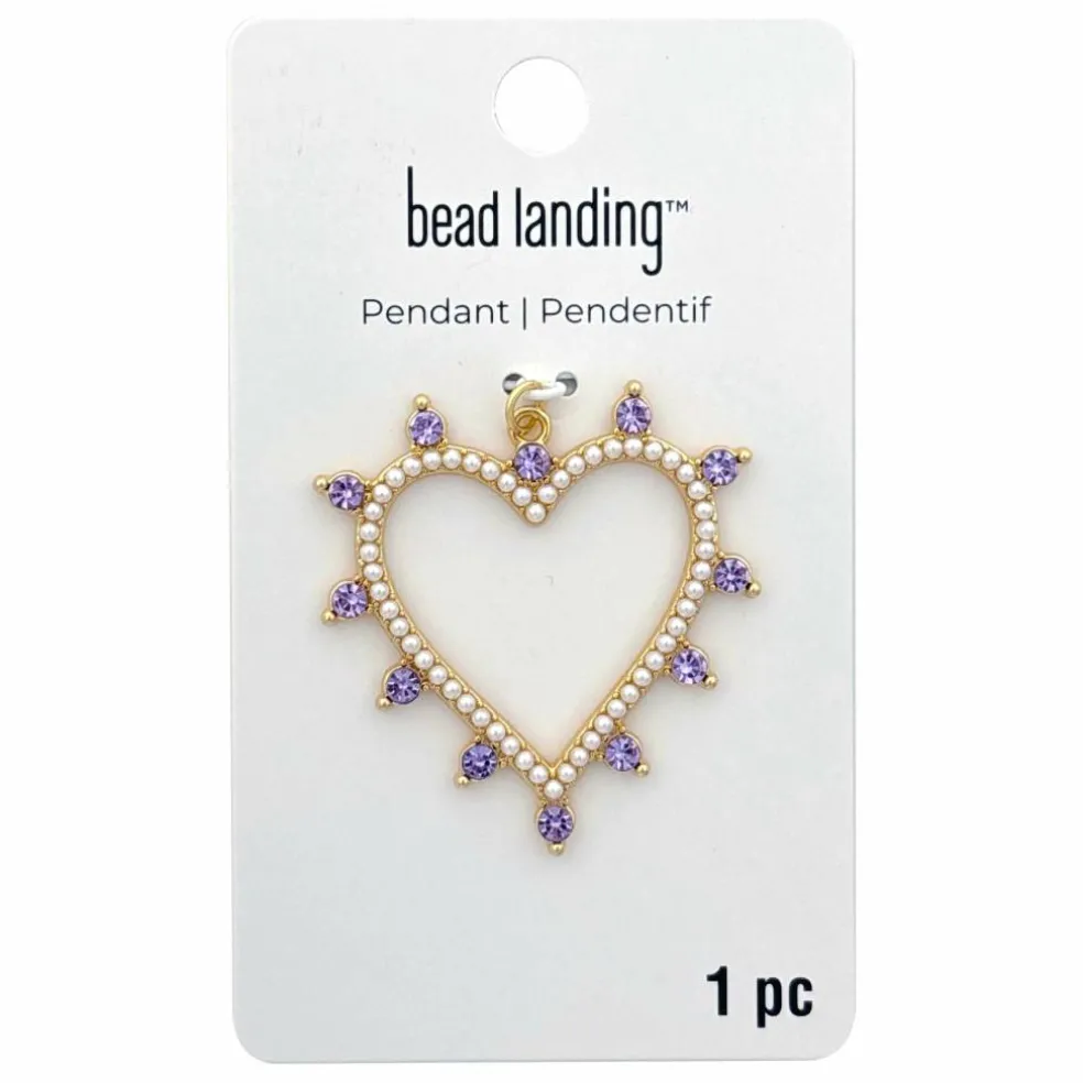 Gold, Rhinestone & Pearl Metal Heart Pendant by Bead Landing™