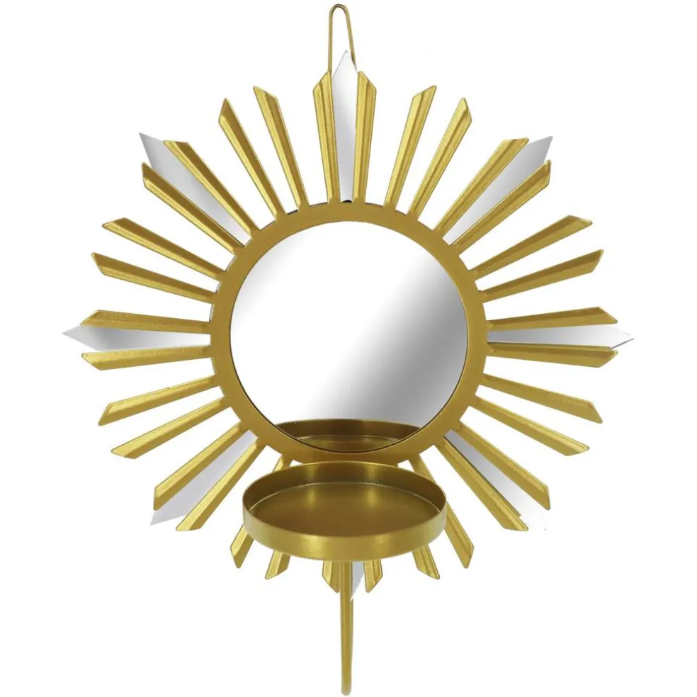 11" Gold Sun Wall Mirror & Candle Holder by Ashland®
