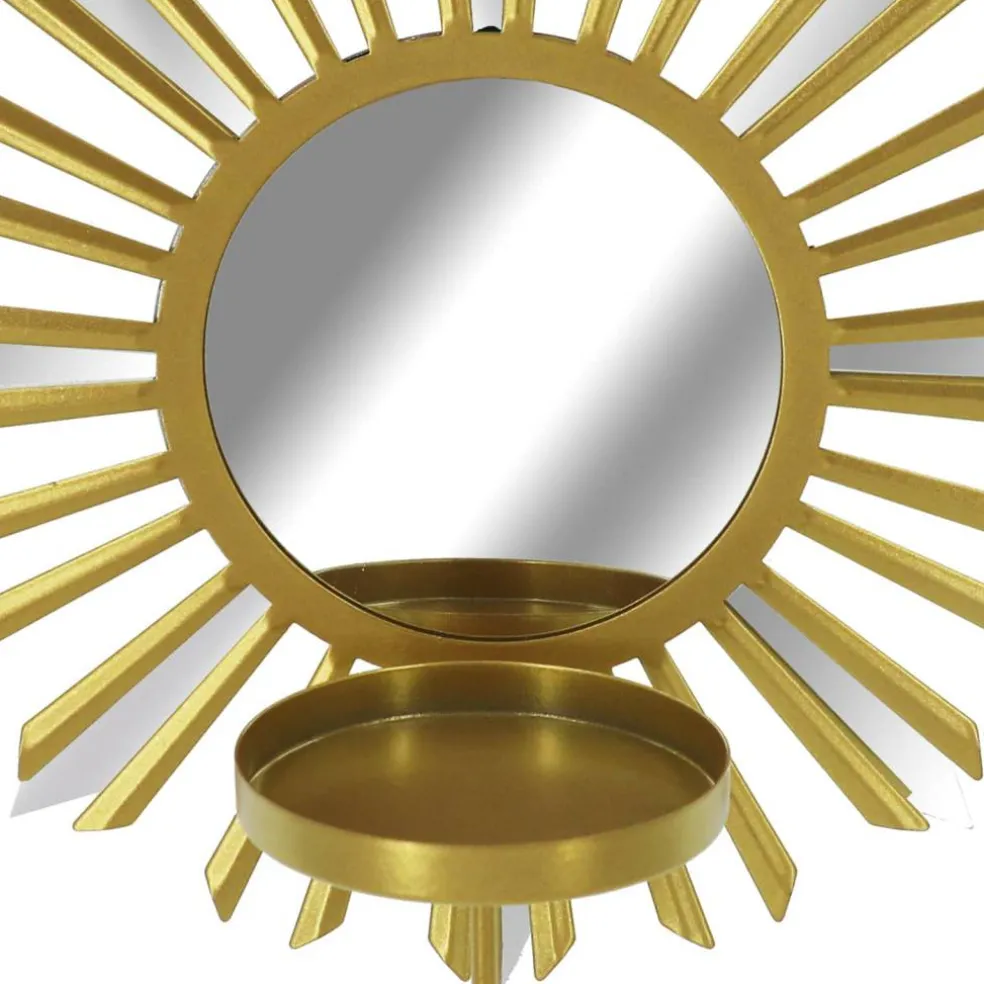 11" Gold Sun Wall Mirror & Candle Holder by Ashland®