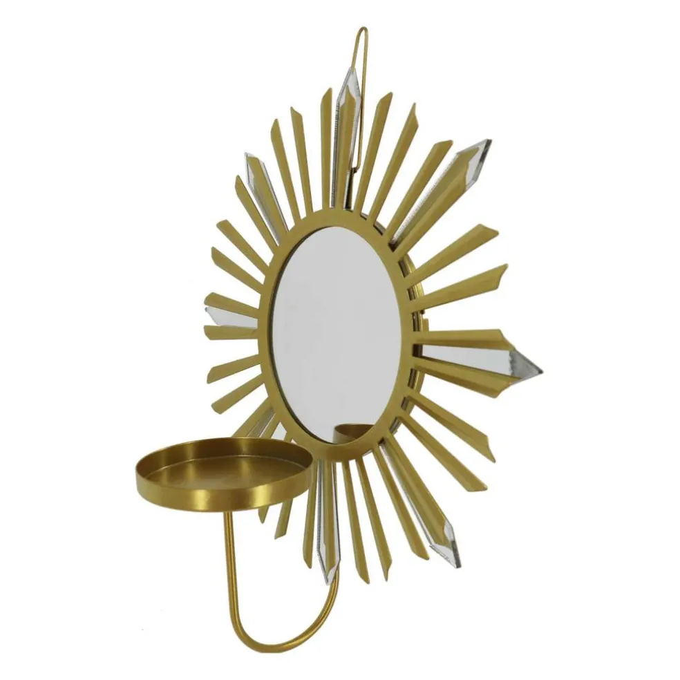 11" Gold Sun Wall Mirror & Candle Holder by Ashland®