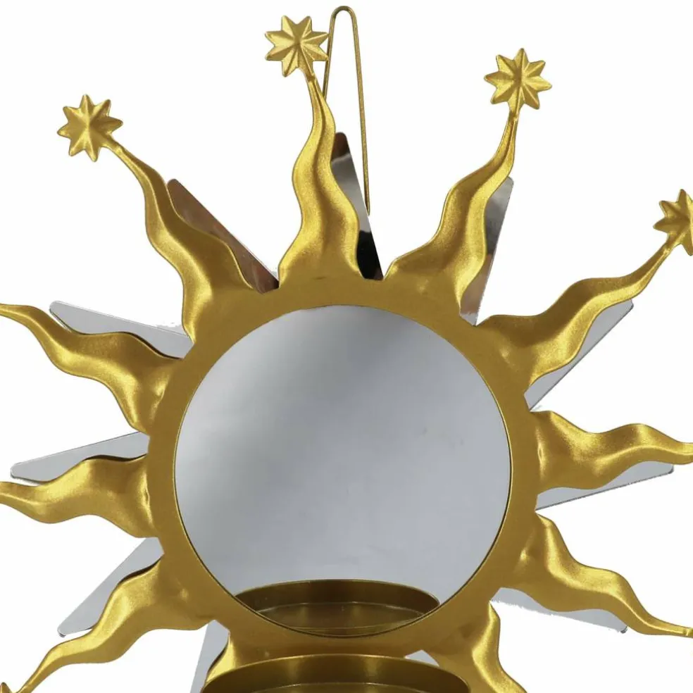 11" Gold Sun with Stars Wall Mirror & Candle Holder by Ashland®