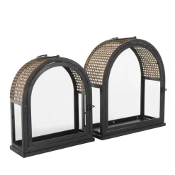 Gold Top Black Metal Arched Candle Lantern Set