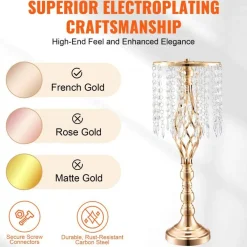 Gold Wedding Flower Stand Tall Crystal Centerpiece for Parties