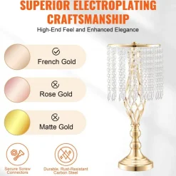 Gold Wedding Flower Stand Tall Crystal Centerpiece for Parties