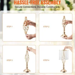 Gold Wedding Flower Stand Tall Crystal Centerpiece for Parties
