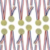 Gold Winner Medal Necklaces with Red, White & Blue Ribbons, 12-Pack