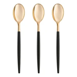 Gold with Black Handle Moderno Disposable Plastic Dinner Spoons (240 Spoons)