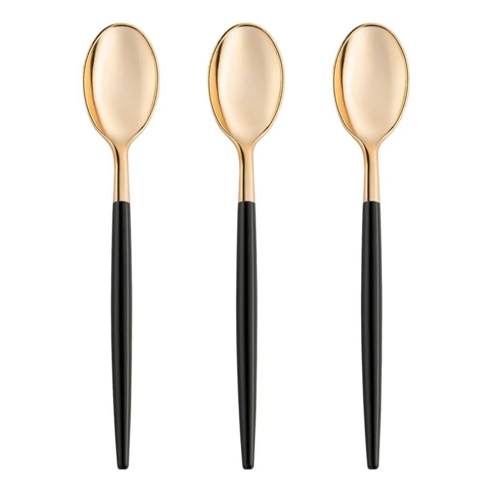 Gold with Black Handle Moderno Disposable Plastic Dinner Spoons (240 Spoons)